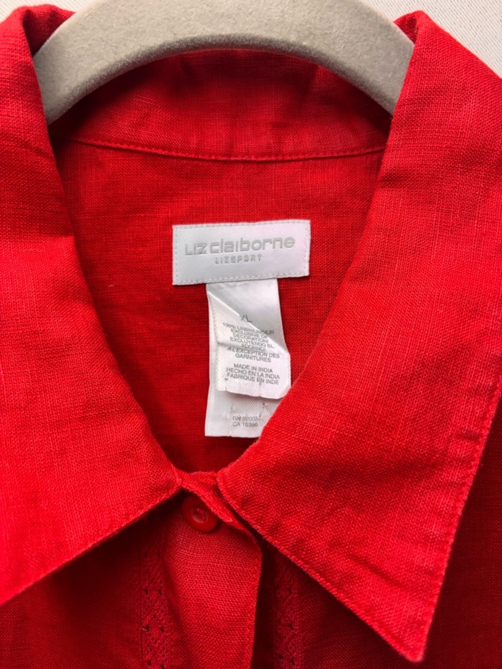 Liz Claiborne Lizsport Women’s Red Linen Short Sleeve Button Up Top Size X-Large - Picture 2 of 5